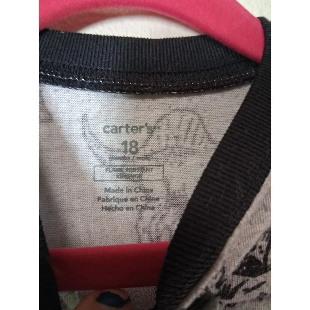 Carter's Pajamas One Piece Dinosaur Long Sleeve Winter Gray Size 18 Months
